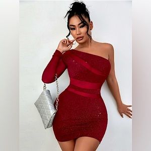 💥2 for $15   One Shoulder Sheer Cutout Glitter Dress